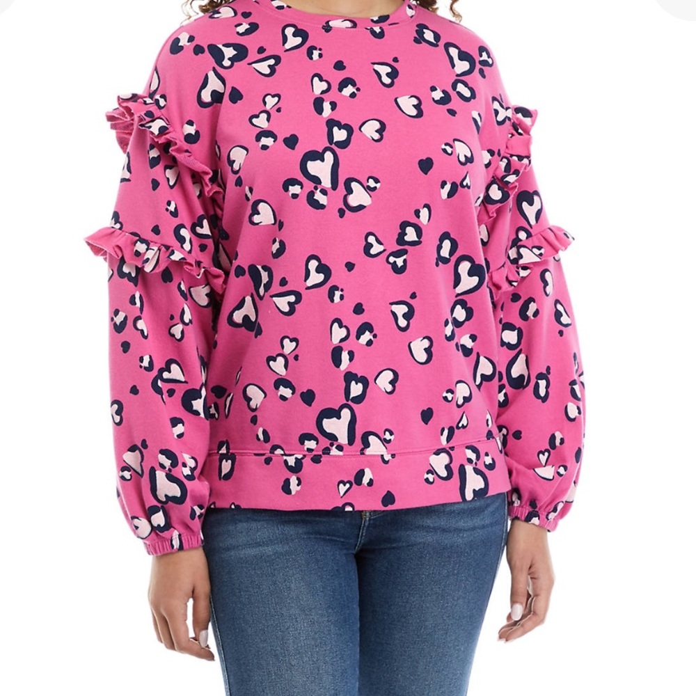 Crown & Ivey womens long drop sleeve double ruffle animal print top. NWT